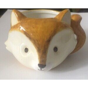 Sur La Table Pottery Little Fox Hand Painted Coffee Mug Hot Cocoa Drinking Cup